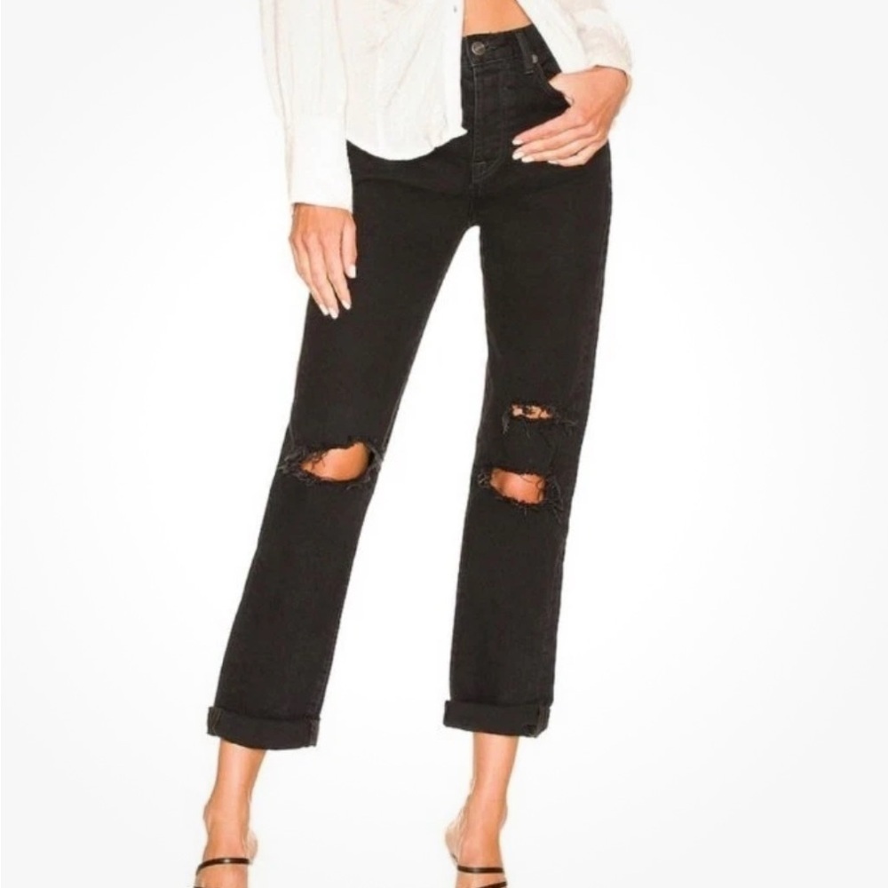 We the Free People 30 Black Bren Boyfriend Straight Distressed Jeans